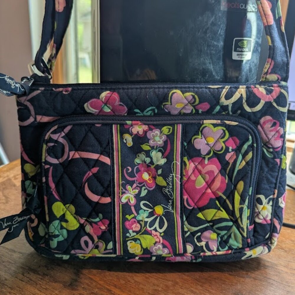 Vera Bradley Black And Red Floral Design Handbag